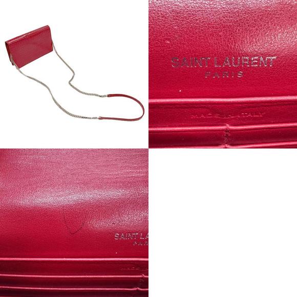 SAINT LAURENT Chain Wallet Embossed Leather Red Women's 452159 z0846 - Picture 5 of 5